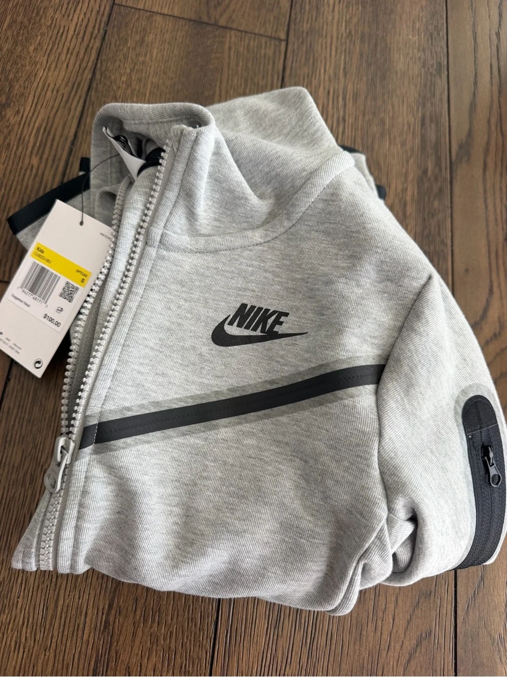 Nike Kids Tech Fleece Full-Zip Hoodie Size Small Heather Grey NWT